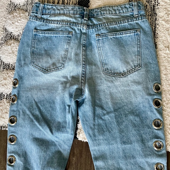 Blue Boyfriend Distressed Jeans With Silver Hardware Size 8 - Picture 8 of 9